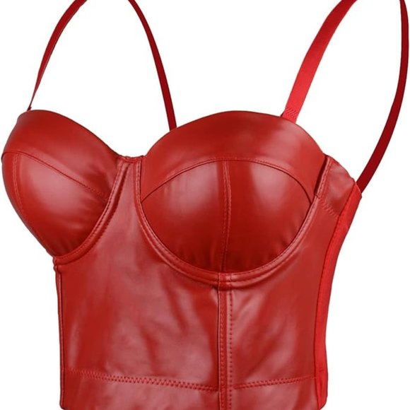 Women's PU Leather Bustier Crop Top Gothic Punk Push Up Women's Corset Top-LARGE - Picture 1 of 8